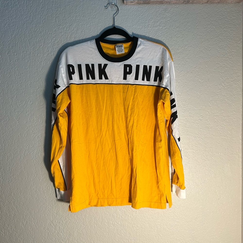 PINK Yellow and White Long Sleeve Shirt size small ✨ - Picture 1 of 3